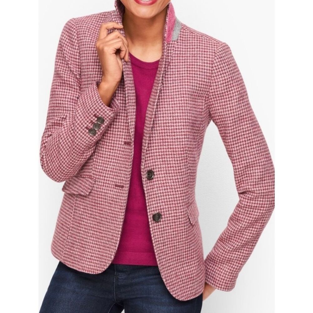 Talbots Shetland Wool Houndstooth Blazer Equestrian Academia 16W